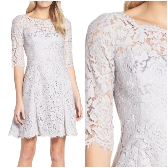 Eliza J Gray Lace Fit and Flare Dress